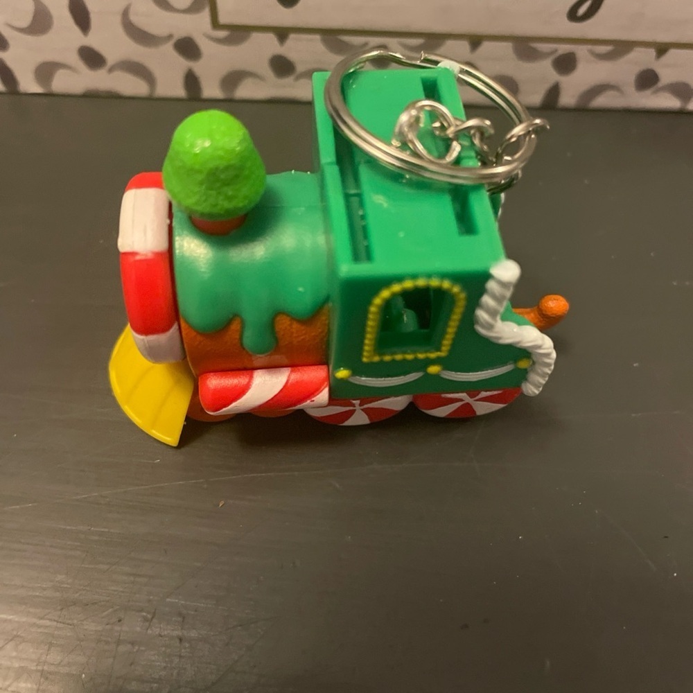 Christmas Train Keychain or bag tag green and red